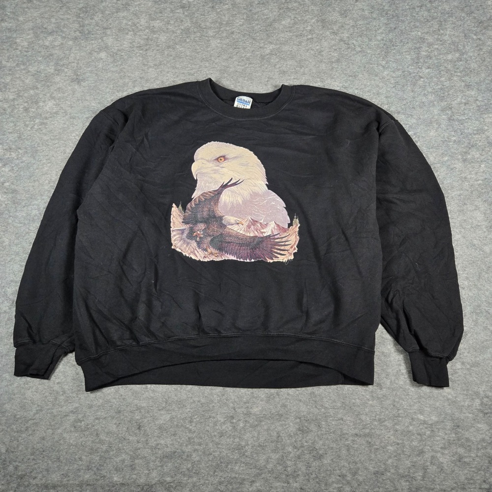Gildan Mens Black Ultra Blend Eagle Graphic Crewneck VTG Sweatshirt XL